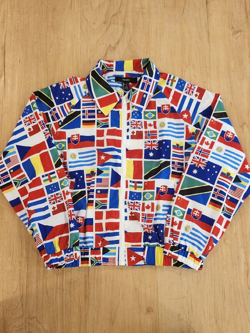 Forever 21 Multicolor Flag Print Bomber Jacket